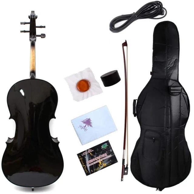 Violoncelo Elétrico Artesanal 4/4 Yinfente Preto com Saco e Arco - Som Doce e Livre