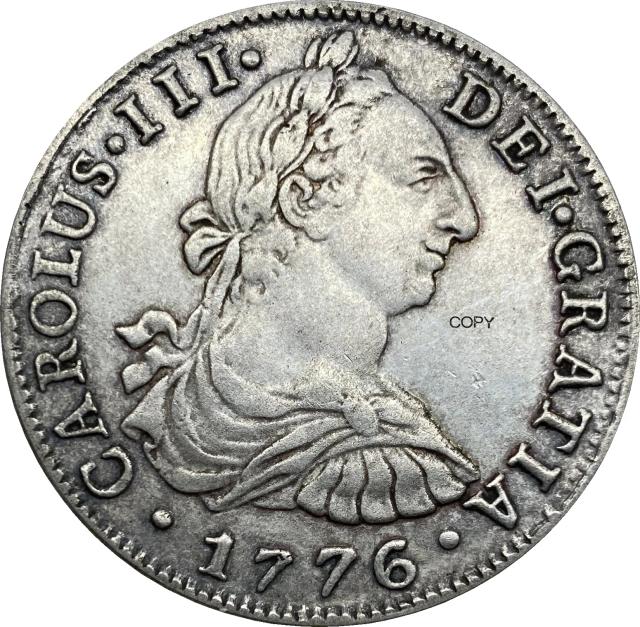 Moeda de Prata Cuproníquel 1776, 8 Reales Carlos III do México - Colecionável e Presente Vintage
