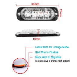 Luz estroboscópica de advertência lateral, barra de iluminação intermitente, lâmpada do farol do caminhão do carro, âmbar amarelo branco semáforo, 4 LED, 12V - 24V - Image 2