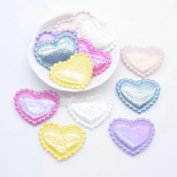 40 pçs 38*32mm glitter coração apliques remendos acolchoados para roupas chapéu artesanato suprimentos de costura diy headwear grampos de cabelo arco decoração - Image 1