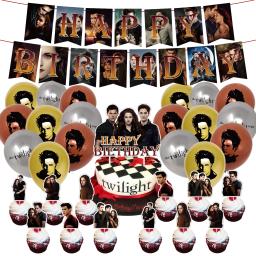 Twilight Movie Theme Banner para Meninos e Meninas, Feliz Aniversário Decorações de Festa, Balão, Bolo Topper, Bandeira, Bola, Vampiro, Suprimentos, 46Pcs - Image 1