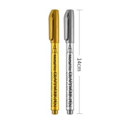 Canetas marcadoras de tinta permanente à prova d'água, 2 unidades, ouro e prata para desenhar estudantes, escola, material de escritório, marcador diy, caneta de artesanato - Image 6