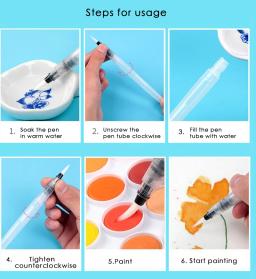 Pincel de tinta recarregável, 6 lâmpadas, caneta pincel aquarela macia para pintura de caligrafia e desenho, materiais de arte - Image 6