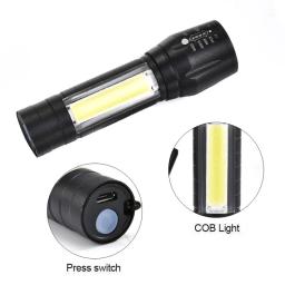 Impermeável USB Lanterna LED Recarregável, Mini Telescópica Lanterna de Acampamento, Zoomable Focus Torch Light, 120LM, 3W, T6 COB - Image 3