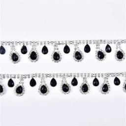 Strass borla chain, 1 jarda de vidro preto gota colar franja guarnição para artesanato decoração diy festa casamento nupcial enfeite - Image 4