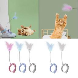 Varinha de brinquedo para gatos, brinquedo com penas falsas para provocar gatos, brinquedo interativo de primavera com coleira, suprimentos para gatos e gatos - Image 1