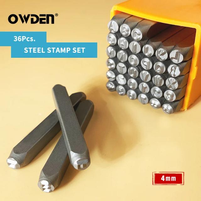Conjunto de Carimbos de Aço OWDEN para Artesanato em Joias com 36 Peças - Kit de Estampagem com Números e Letras, 4mm