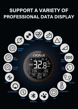 CYCPLUS-M2 Computador Ciclo GPS, Velocímetro Sem Fio, Bluetooth 4.0, ANT Plus, Odômetro, Acessórios de Bicicleta Impermeável, Suporte para Xoss - Image 4