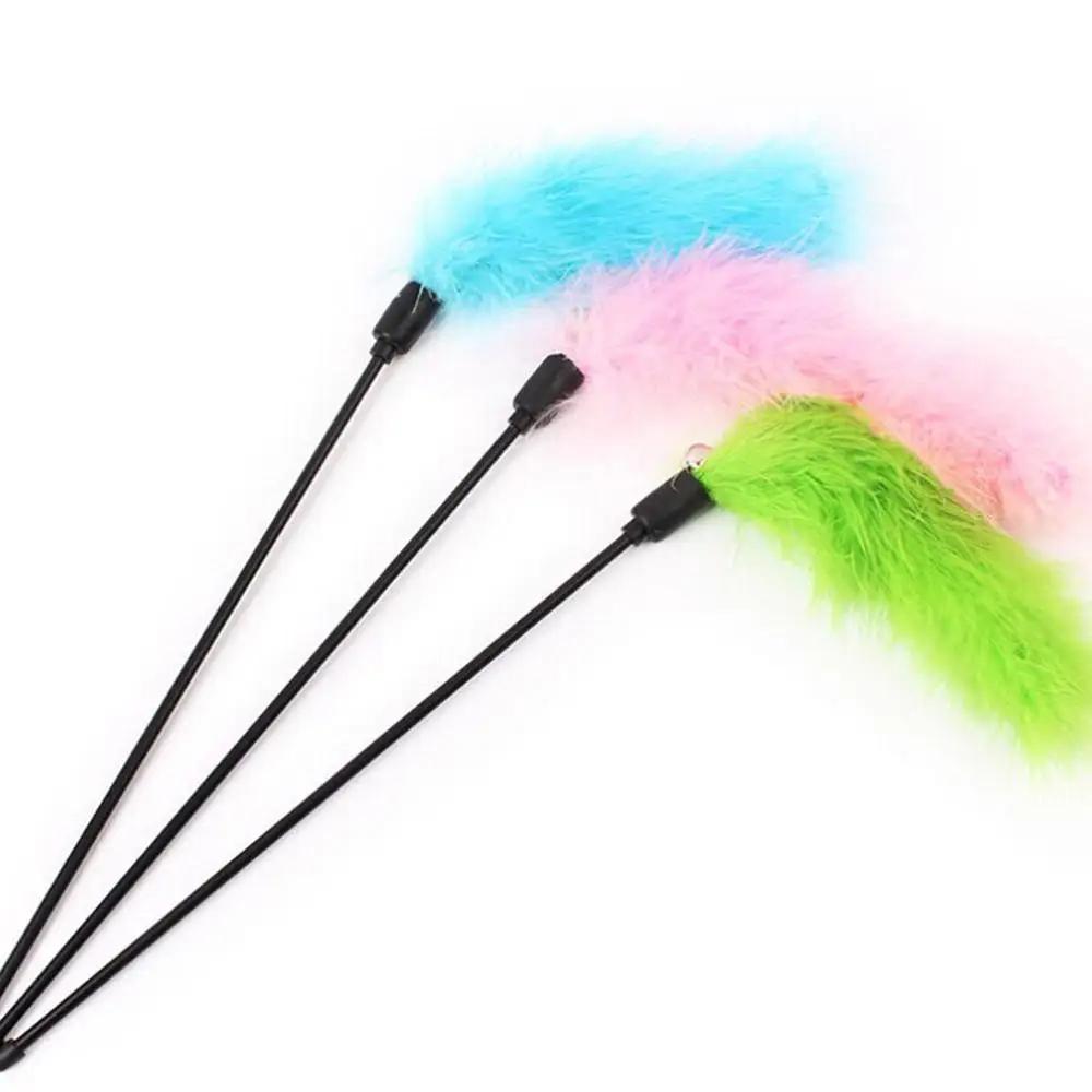 Varinha de penas para gato cor azul-rosa peru vara para brinquedo para gato brinquedo para gato pular trem diversão - Image 1