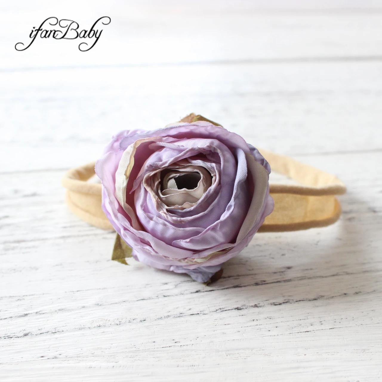 Decoração artificial artesanato queimado tecido flor em náilon elástico hairband flor bandana para crianças menina acessórios de cabelo - Image 1
