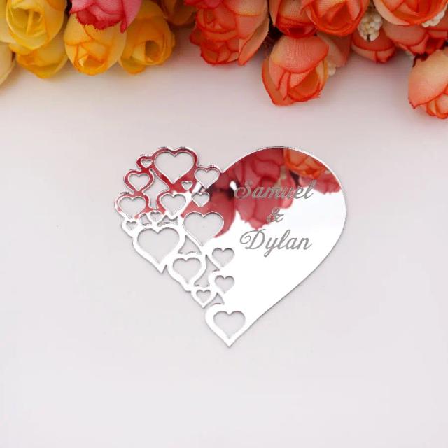 30 Adesivos Personalizados em Formato de Coração para Casamento - Espelhos Acrílicos de 6x6,5cm como Lembranças e Favores Personalizados