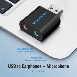 Vention-USB Sound Card para Laptop, Audio Interface, 3,5mm, Adaptador de microfone, Headset, Laptop, Headset - Image 2