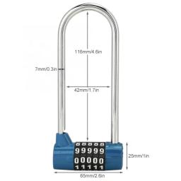 Zinc Alloy Bike U-Shape Anti-Theft Lock Combinação, Digit Password Code, Extra Long, Cabinet Door Padlock for Gym and School - Image 2