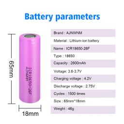 Bateria Recarregável Li-ion para Samsung, 18650 Baterias, 2600mAh, ICR18650, 3.7V - Image 2