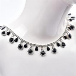 Strass borla chain, 1 jarda de vidro preto gota colar franja guarnição para artesanato decoração diy festa casamento nupcial enfeite - Image 3