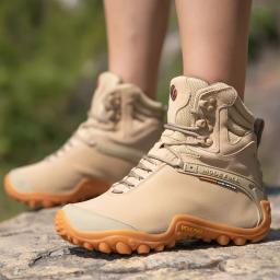 Botas de caminhada de inverno dos homens de couro de vaca para mulheres ao ar livre à prova dwaterproof água treeking sapatos de neve escalada montanha caça tênis caminhada - Image 1