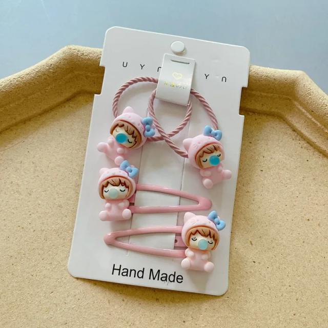 Frete Grátis: Conjunto de 4 Acessórios de Cabelo para Bebês com Elásticos e Grampos de Meninas dos Desenhos Animados
