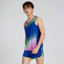 Homem correndo agasalhos 2021 ternos de pista e campo maratona secagem rápida atletismo colete + shorts conjunto esporte da equipe - Image 1