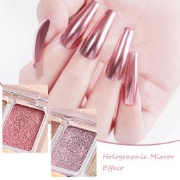 Holográfica Chrome Pó Prego, Espelho Glitter, Laser Poeira, flocos espumantes, Pigmento Manicure Design, Rose Gold, metálico, NL1933-11 - Image 2