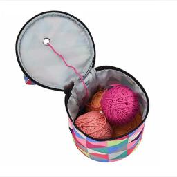 Saco de armazenamento de fios de lã de tricô redondo sacos organizador agulhas de costura de crochê bolsa tecer ferramentas acessórios tigela artesanato tote - Image 1