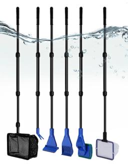 Kits de Ferramentas de Limpeza do Aquário, 6 em 1, Fish Tank Clean Set, Fish Net, Ancinho Cascalho, Raspador De Algas, Garfo, Esponja, Escova, Limpador De Vidro - Image 1