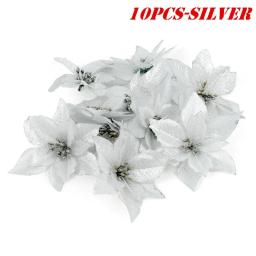 Grandes lantejoulas flores do Natal, Poinsétia Glitter, flores artificiais, enfeites de árvore, Decorações Home, 5.5 ", 10pcs - Image 6