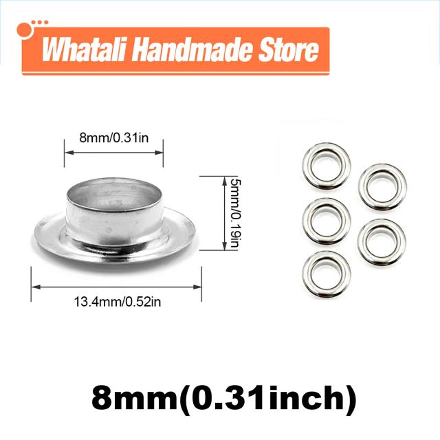 Conjunto de 200 Peças de Ilhós Metálico de 8mm com Arruela para Ferramenta DIY em Roupas, Sapatos e Acessórios de Couro