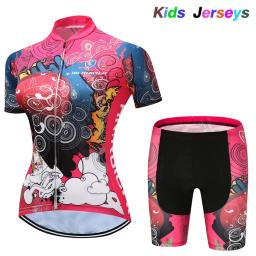 2021 meninas conjunto camisa de ciclismo ropa ciclismo kit para crianças verão respirável dos desenhos animados bicicleta jérsei terno crianças roupas - Image 3