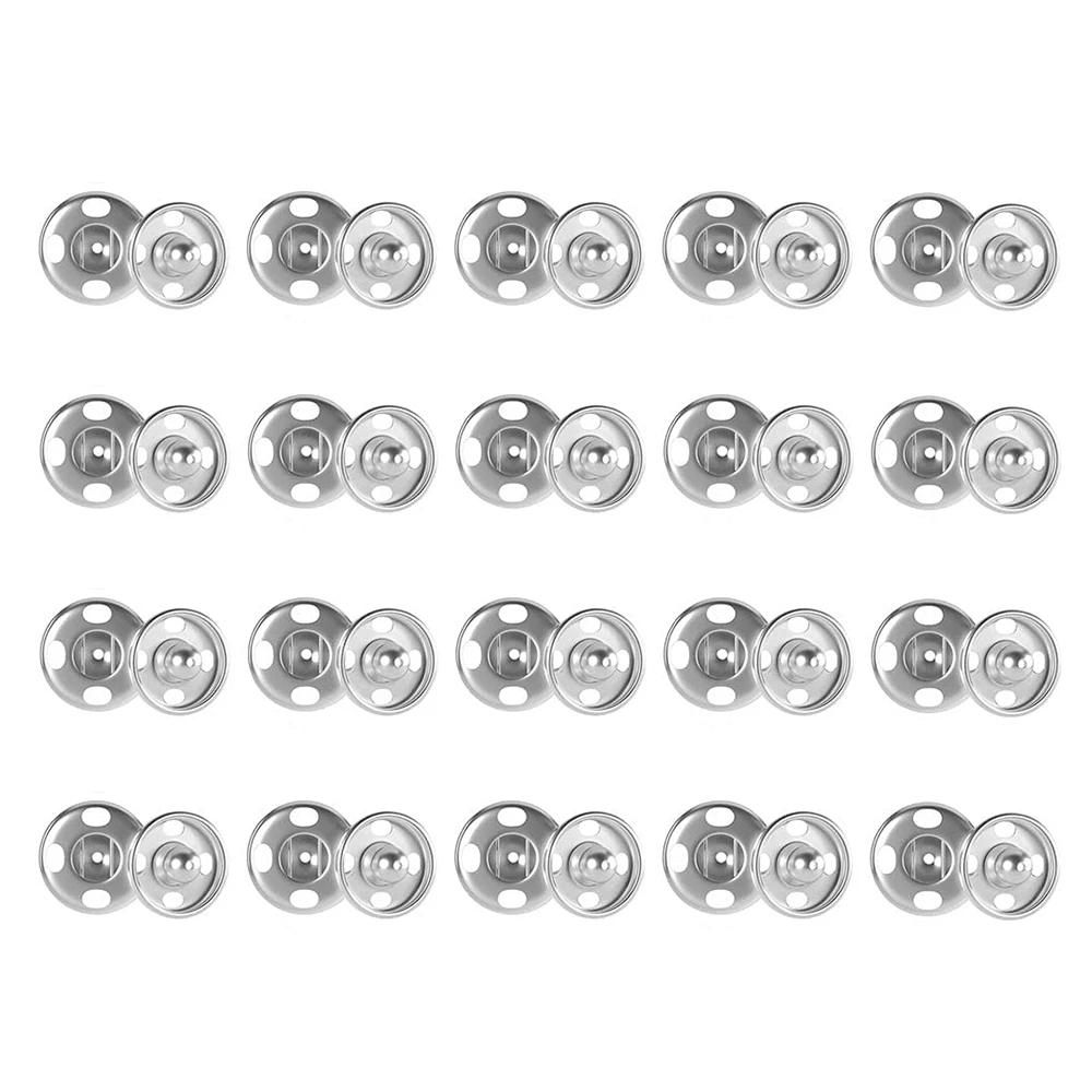 20 conjuntos costurar-em botões de pressão de metal prendedores de pressão preto prata botões de imprensa para sacos de roupas costura diy crafting botões invisíveis - Image 1