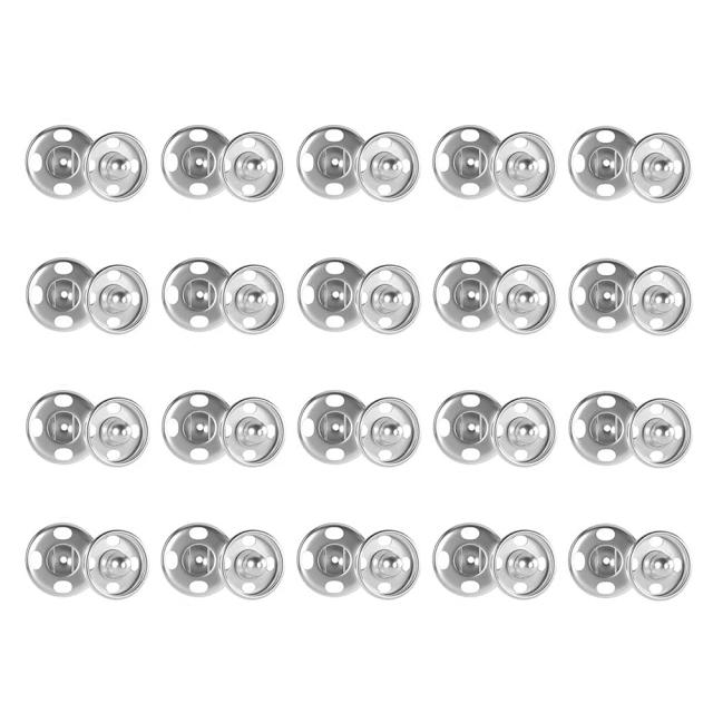 Conjunto de 20 Botões de Pressão de Metal para Costura DIY - Prendedores Invisíveis em Preto e Prata para Roupas e Sacos