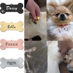 Etiqueta de identificação personalizada gravada nome do animal de estimação para cão gato cachorro chaveiro charme pingente osso colar acessórios - Image 6