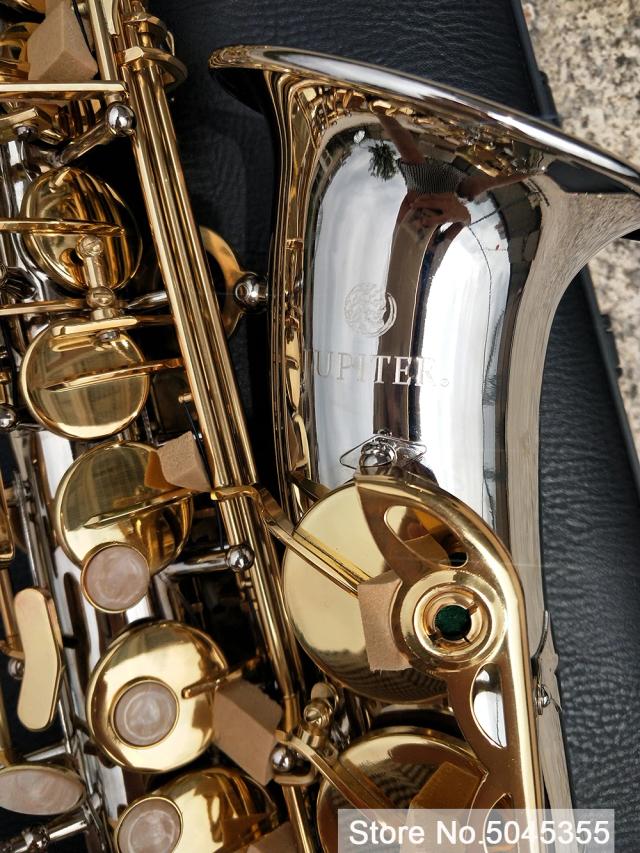 Saxofone Jupiter JAS Alto Eb Níquel com Case, Corpo Prateado e Chaves em Laca Dourada - Instrumento Musical de Qualidade 1100SG