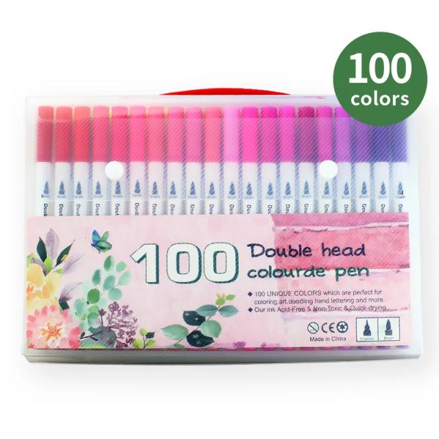 Canetas Aquarela Ponta Dupla para Caligrafia e Pintura - Set de 12 a 100 Cores para Desenho e Escola
