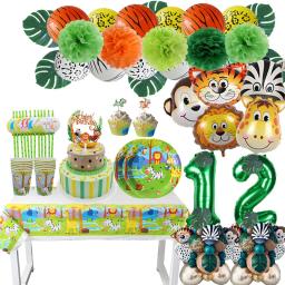 Conjunto de balões para festa infantil com tema safári, decorações de aniversário descartáveis com animais da selva, para crianças de 1, 2, 3, 4, 5, 6, 7, 8, 9 anos - Image 1