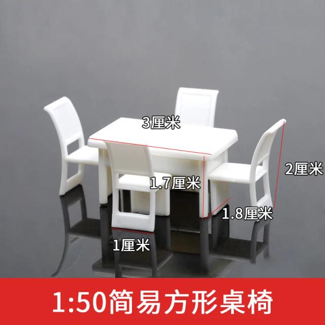 Acessórios Miniatura para Dollhouse: Mesa e Cadeira em Plástico, Modelos de Construção em Escalas 1:25, 1:50 e 1:75