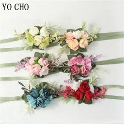 YO CHO-Corsage de pulso para casamento, madrinha, seda rosa flor, festa, baile, menina - Image 1