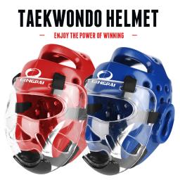 Novos capacetes de karatê branco capacete de segurança fitness kick boxe taekwondo chapelaria protetores de cabeça de luta com guarda transparente - Image 3