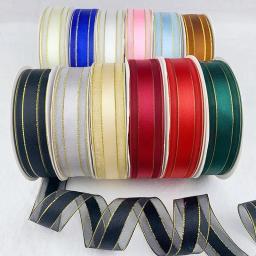 Fitas egde para decoração de festa, 5 jardas 25mm, organza, metálico, dourado, para casamento, natal, festa, presente, fita de embalagem para artesanato - Image 1