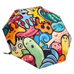 Pintura dos desenhos animados guarda-chuva dobrável revestimento preto graffiti parasol anti-uv protetor solar guarda chuva - Image 1
