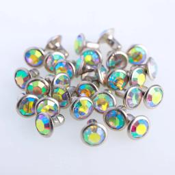 100 conjuntos de 6/8mm cristal ab guarnição rebites strass diamante studs para diy artesanato saco roupas couro deco picos broca vidro rebite - Image 2