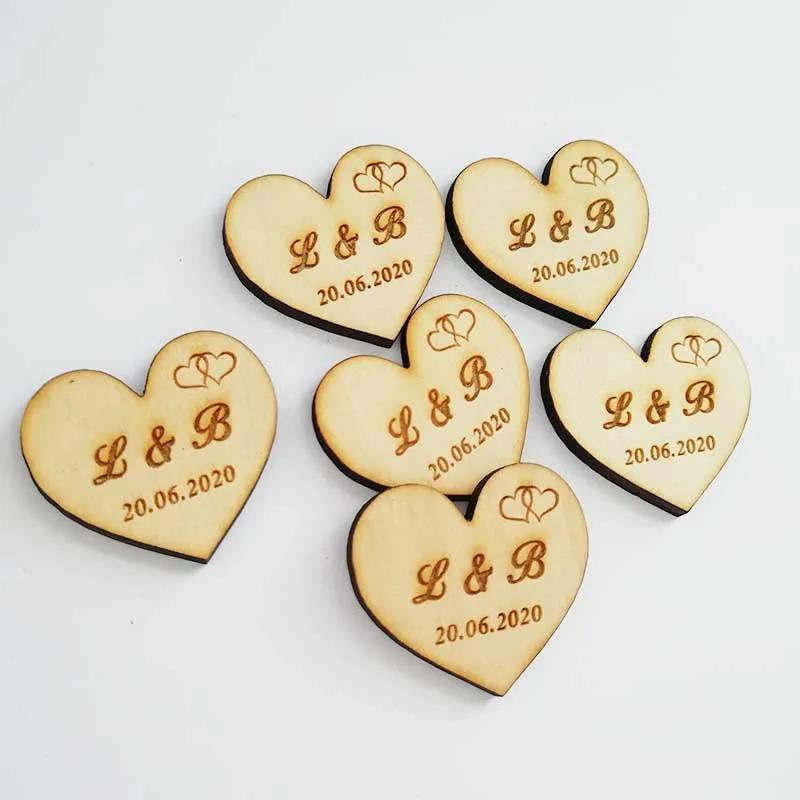 Personalizado gravado de madeira Centerpieces coração, casamento decoração tabela, personalizado doces Tags, favores do coração, 100 pcs - Image 1