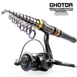 Ghotda superhard telescópica haste de carbono e carretel conjunto 1.8-3.6m relação de engrenagem: 5.2:1 carretel de pesca de grande resistência - Image 1