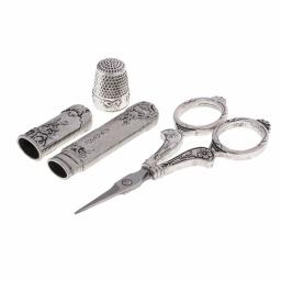 3 pçs pacote europeu vintage kits de costura tesoura de costura metal dedal agulha caso ponto cruz bordado costura artesanato ferramentas - Image 2