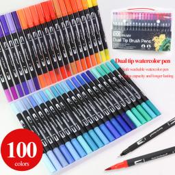 Canetas de ponta dupla, 100 cores, arte, marcadores, canetas, ponta fina e pincel, aquarela, para desenho, pintura, caligrafia, materiais de arte - Image 3