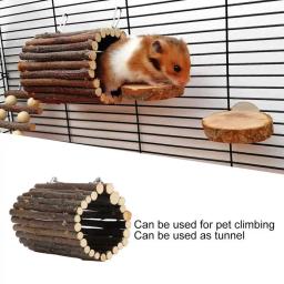 Hamster túnel de madeira brinquedo hamster mastigar brinquedos pendurado túnel ponte pequenos animais pet hamster gaiola tubos brinquedos para hamster - Image 6