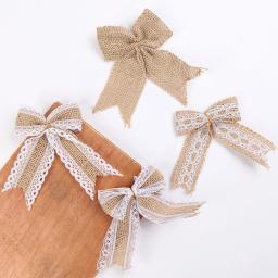 Laço de renda de juta, laço de guarnição vintage natural para artesanato, fita de serapilheira de juta faça você mesmo, decoração de casamento e natal com 10 peças - Image 1