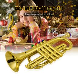 Brinquedo Musical Educacional Trompete para Crianças, Instrumentos de Sopro, ABS, Ouro Metálico, 4 Chaves Coloridas para Crianças - Image 3