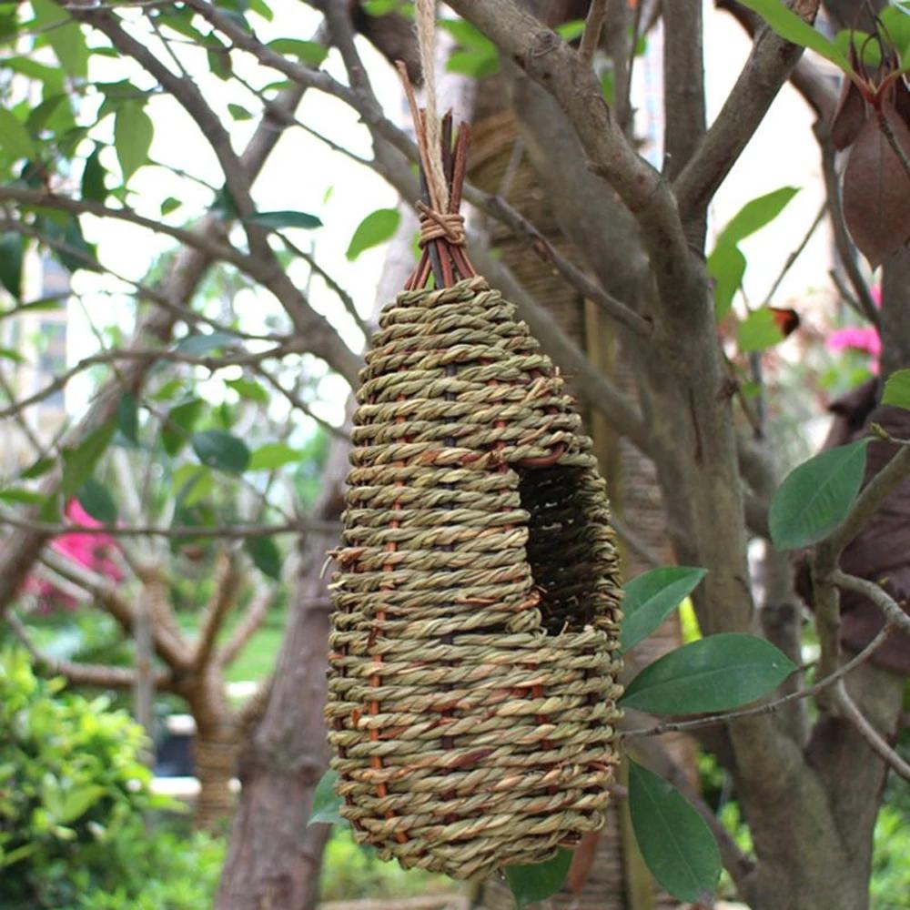 Casa de pássaro pendurado fibra natural finch ninho de pássaro cabana gaiola ao ar livre abrigo hideaway ninho de pássaro - Image 1