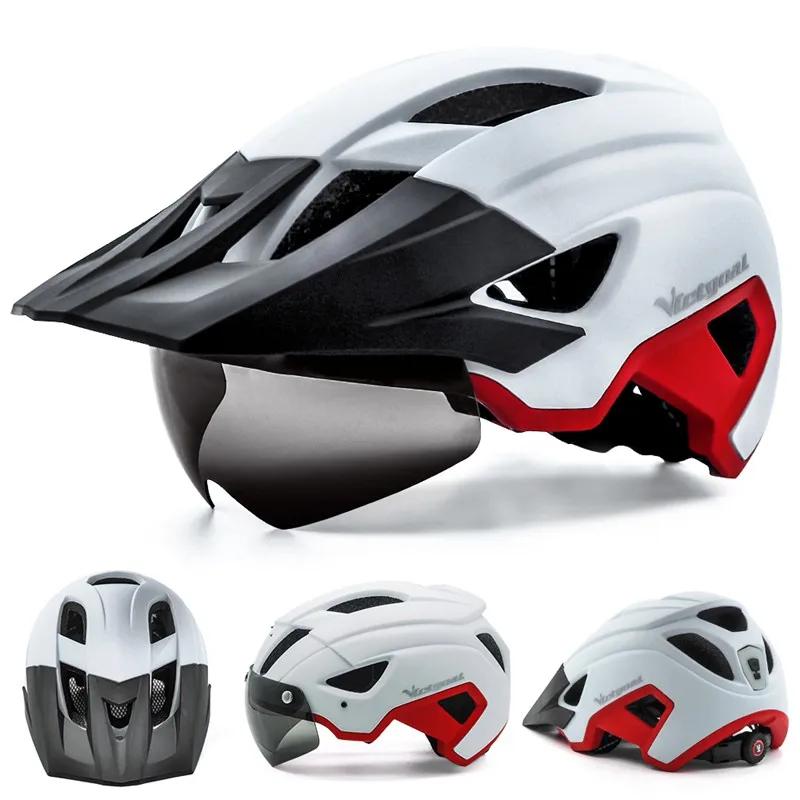 Vicgoal led capacete da bicicleta com óculos de sol viseira recarregável led capacete da bicicleta dos homens escudo estrada mtb ciclismo capacetes - Image 1
