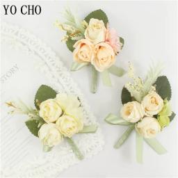 Meninas da dama de honra pulso flores fita rosa pulseiras cerimônia festa casamento baile de formatura flor noivo boutonniere casamento pulso corsage - Image 5